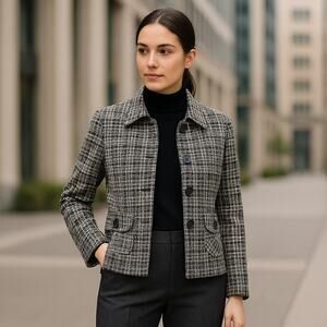 Emma James Black White Knit Jacket XL Button Front Layering Piece